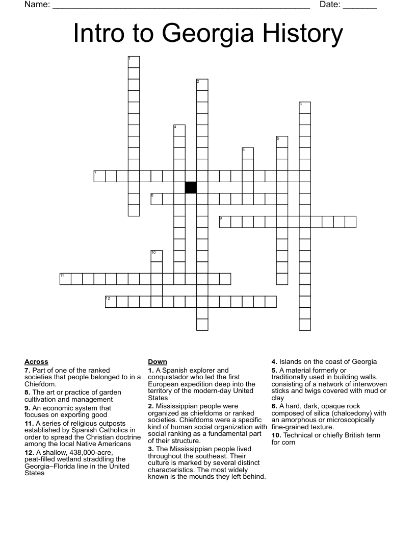 Intro to Georgia History Crossword