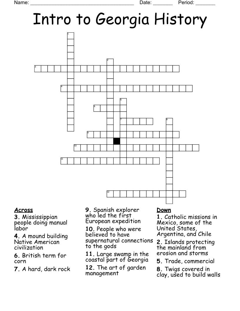 Intro to Georgia History Crossword