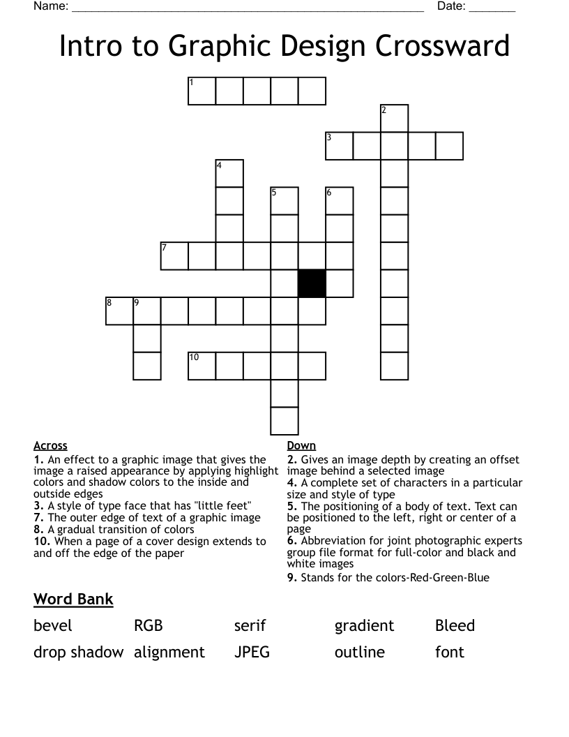 Intro to Graphic Design Crossward Crossword