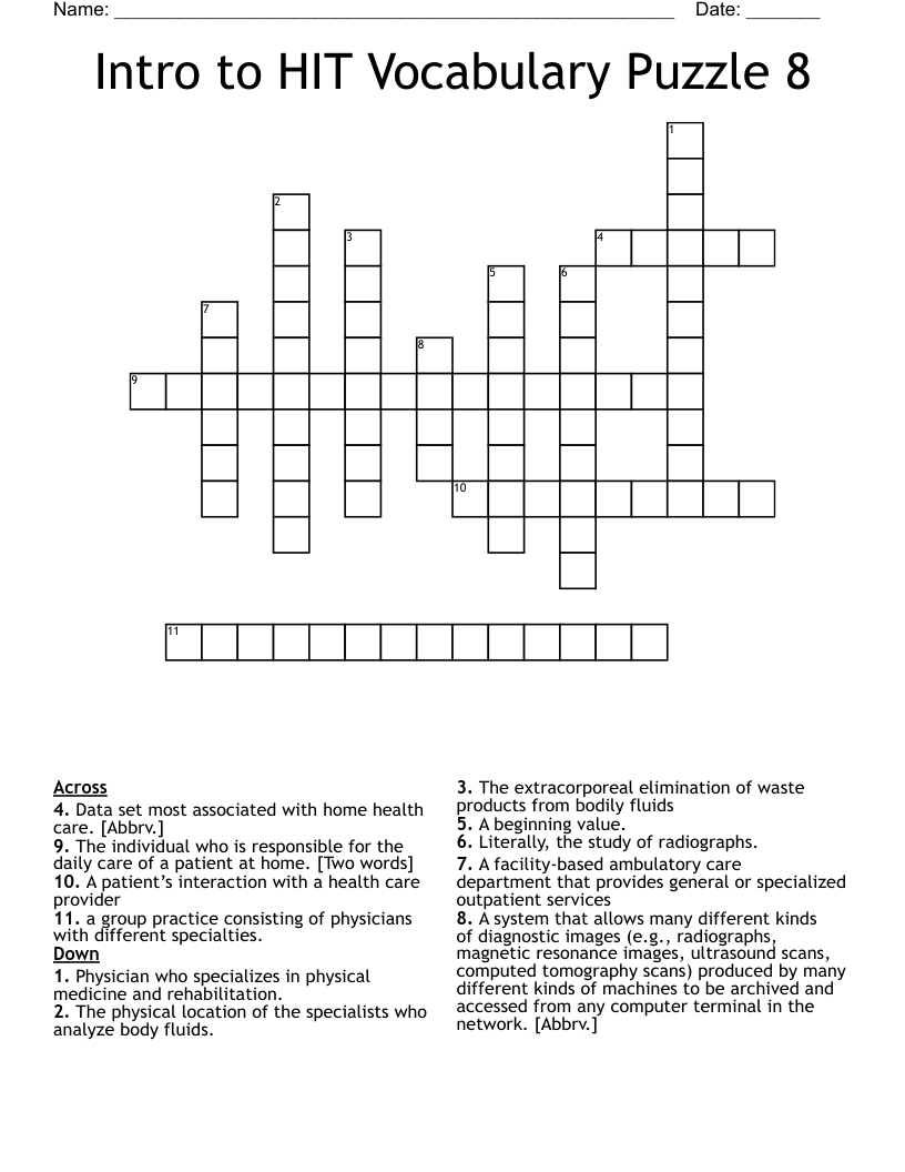 Intro to HIT Vocabulary Puzzle 8 Crossword
