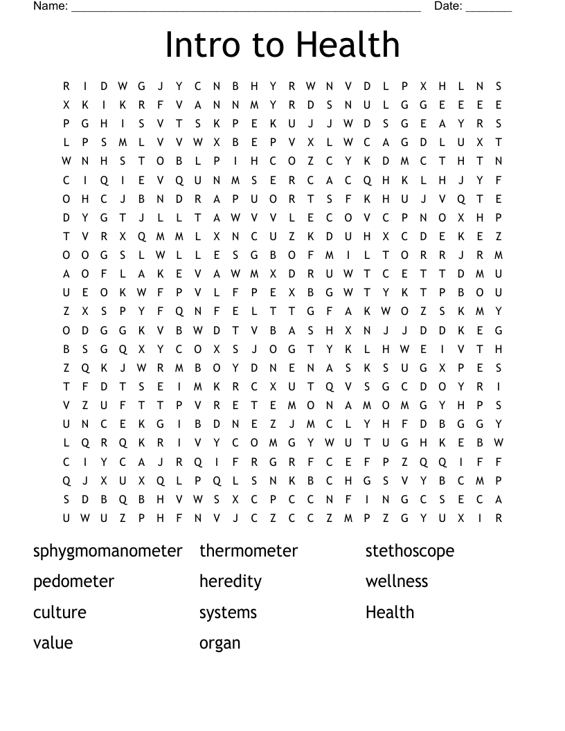 Intro to Health Word Search