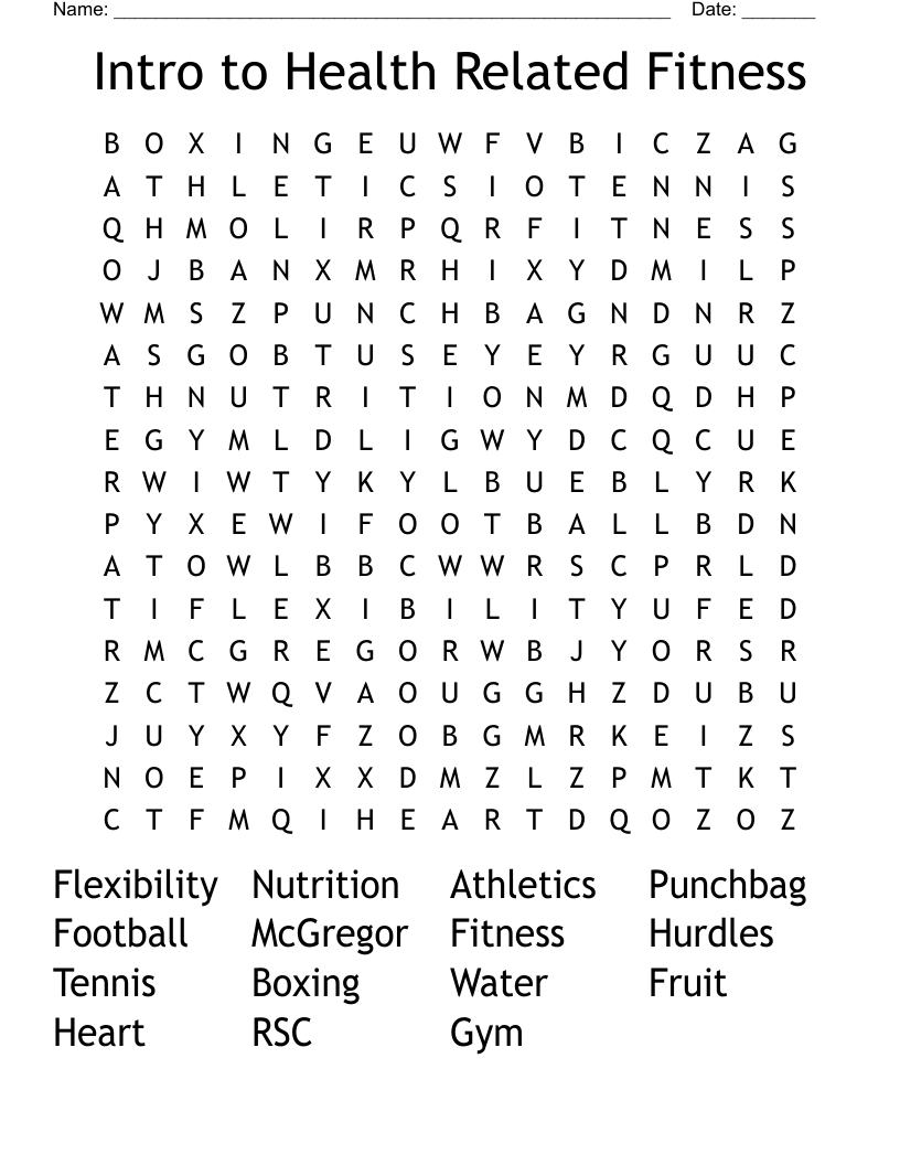 Intro to Health Related Fitness Word Search