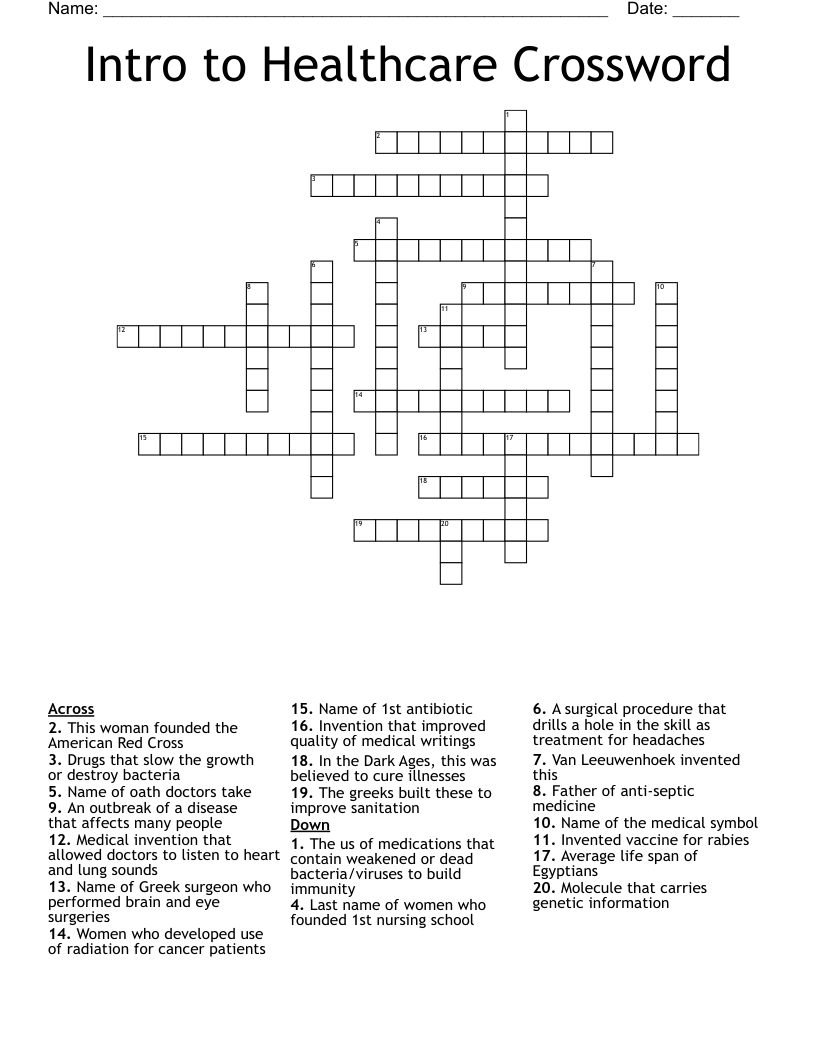 Intro to Healthcare Crossword
