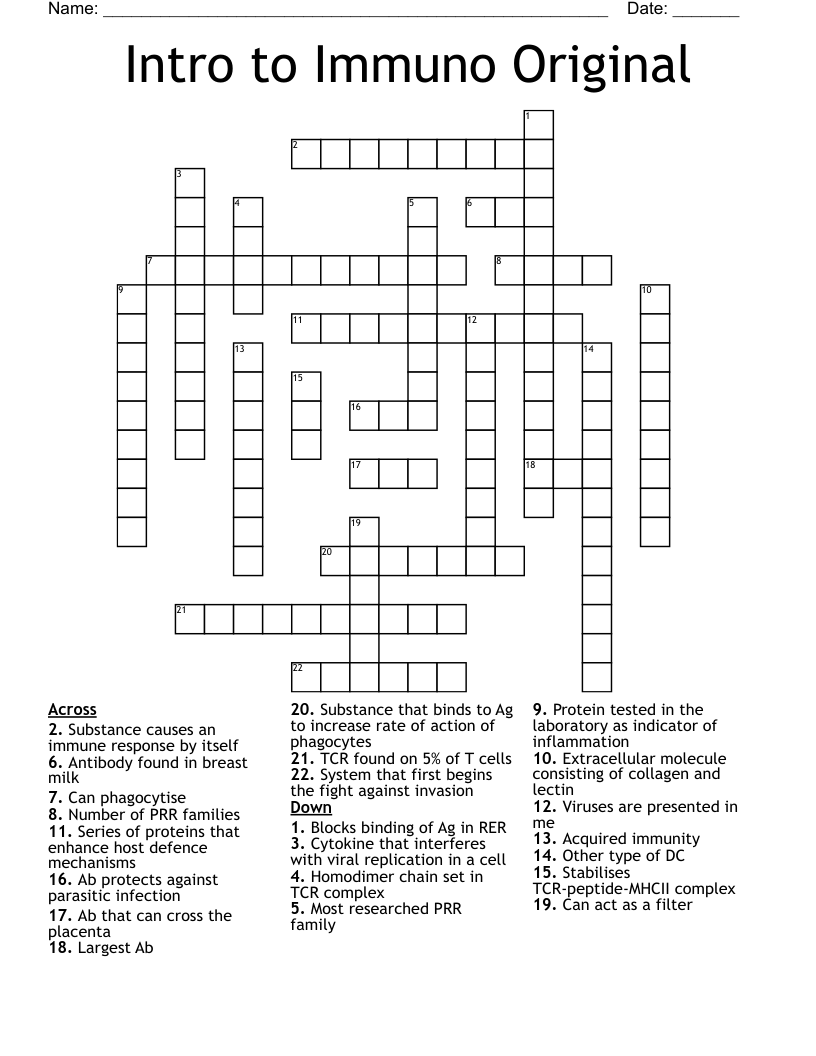 Intro to Immuno Original Crossword