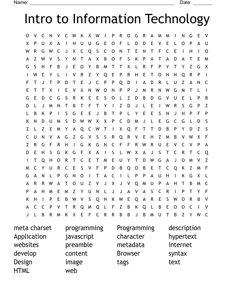 Intro to Information Technology Word Search