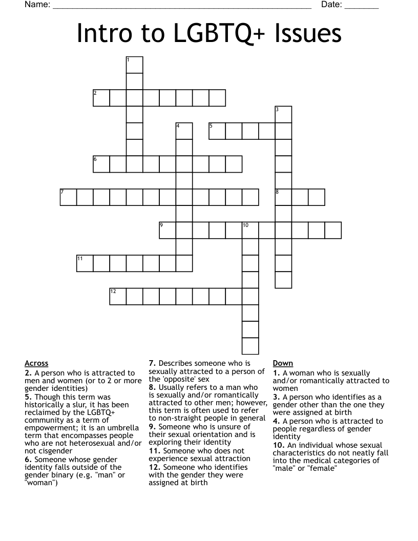 Intro to LGBTQ+ Issues Crossword