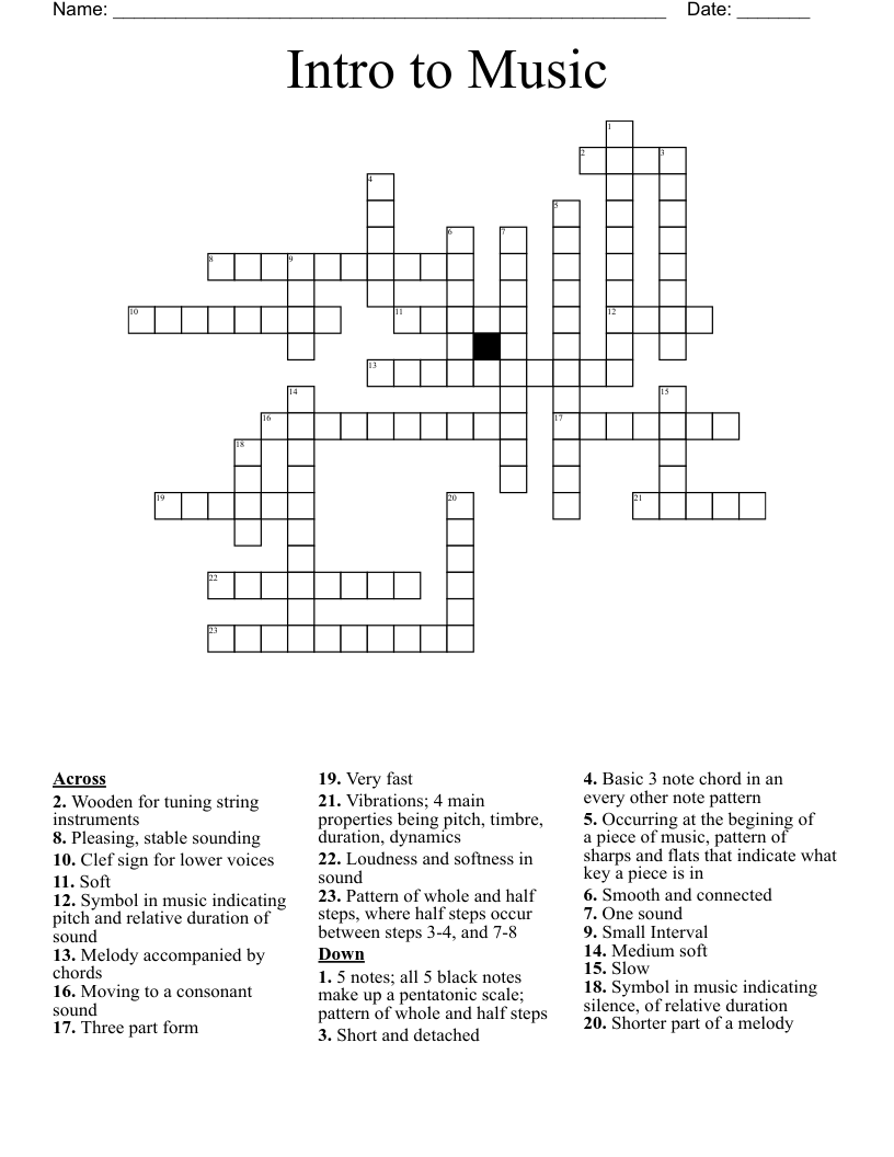 Intro to Music Crossword