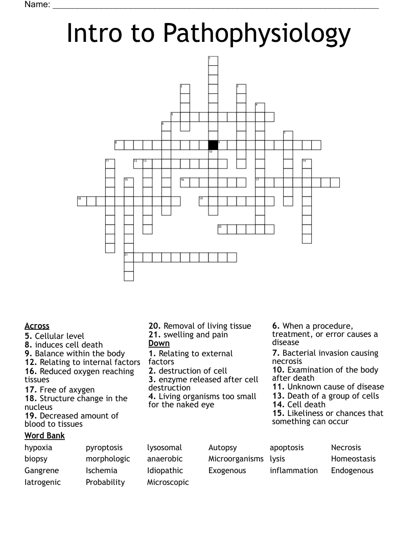 Intro to Pathophysiology Crossword