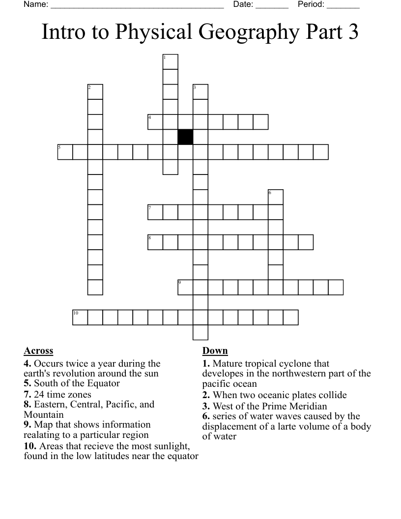 Intro to Physical Geography Part 3 Crossword
