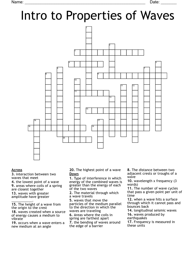 Intro to Properties of Waves Crossword