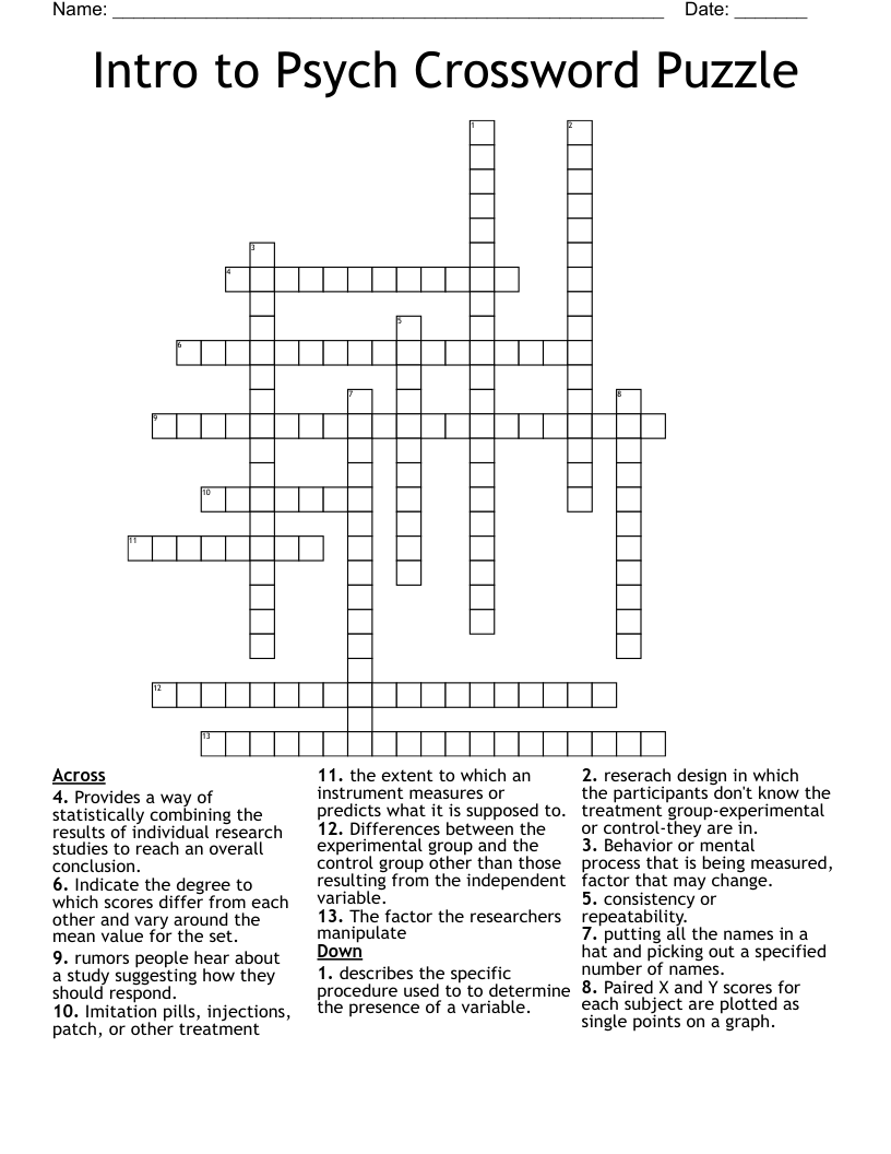 Intro to Psych Crossword Puzzle