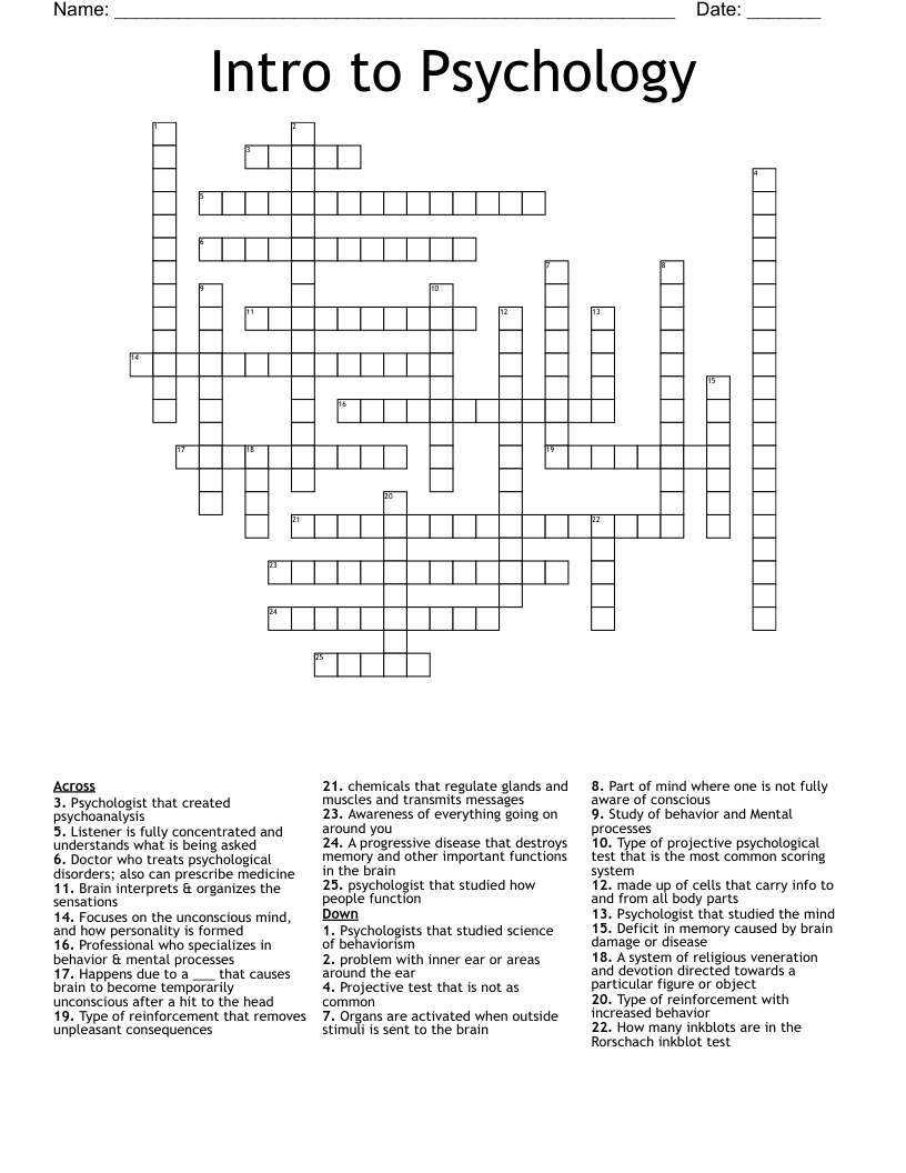 Intro to Psychology Crossword