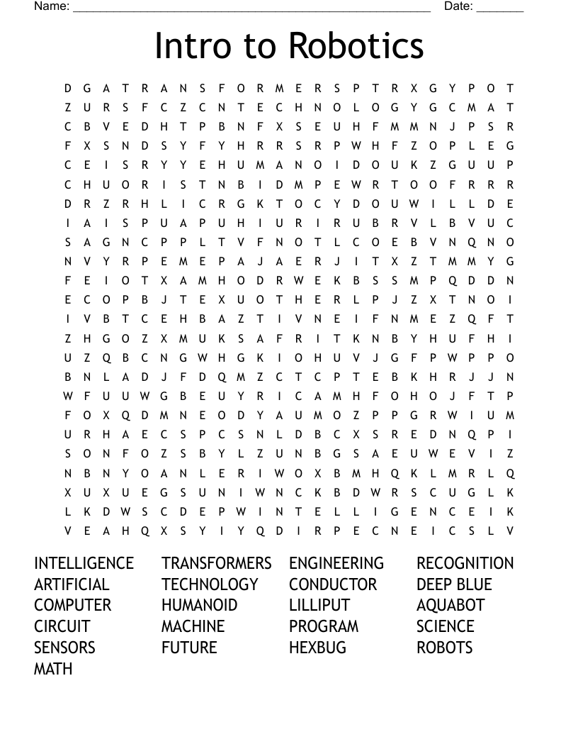 Intro to Robotics Word Search