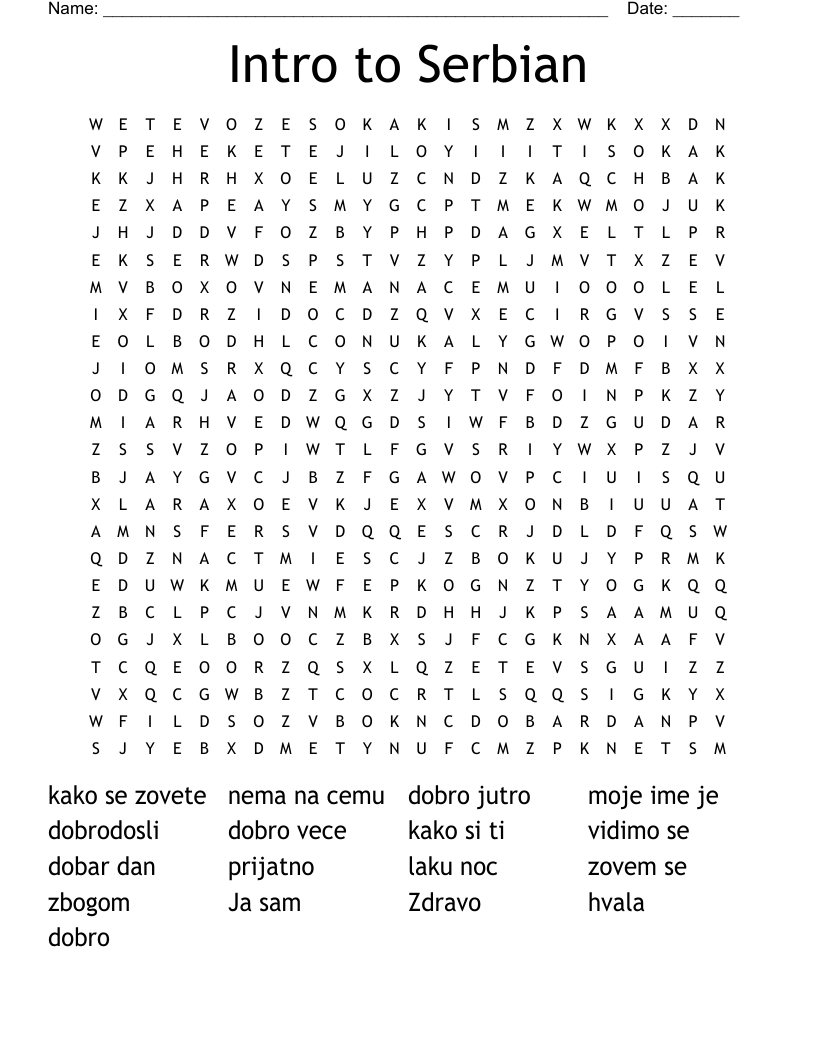 Intro to Serbian Word Search