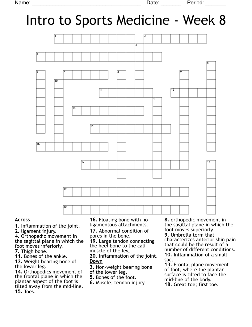Intro to Sports Medicine - Week 8 Crossword