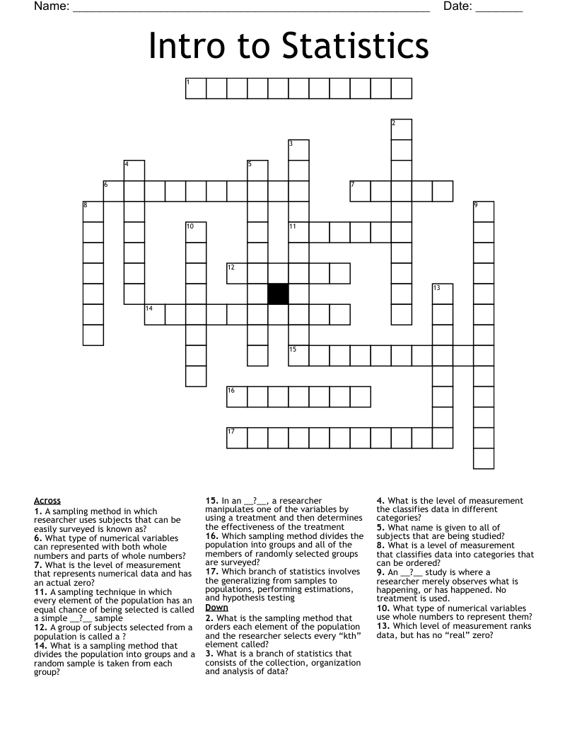 Intro to Statistics Crossword