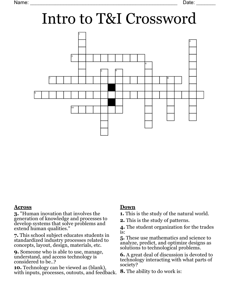 Intro to T&I Crossword