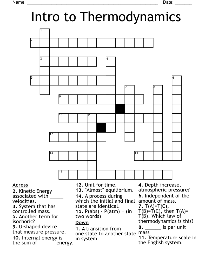 Intro to Thermodynamics Crossword