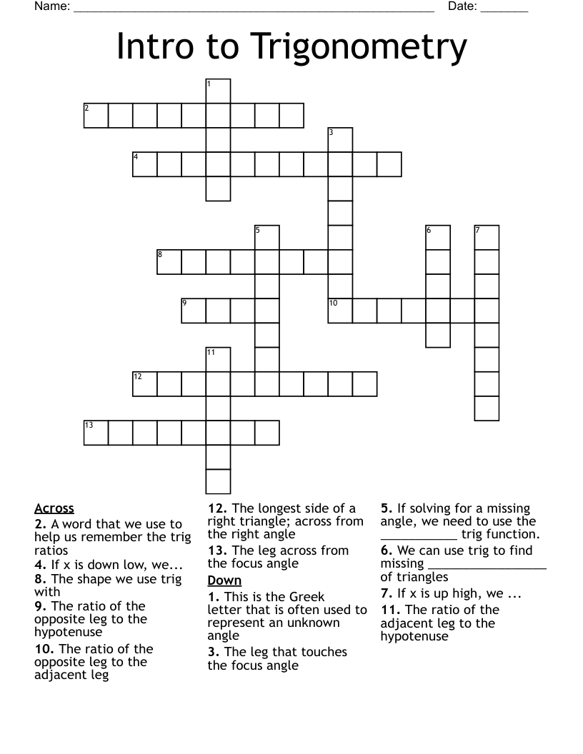 Intro to Trigonometry Crossword