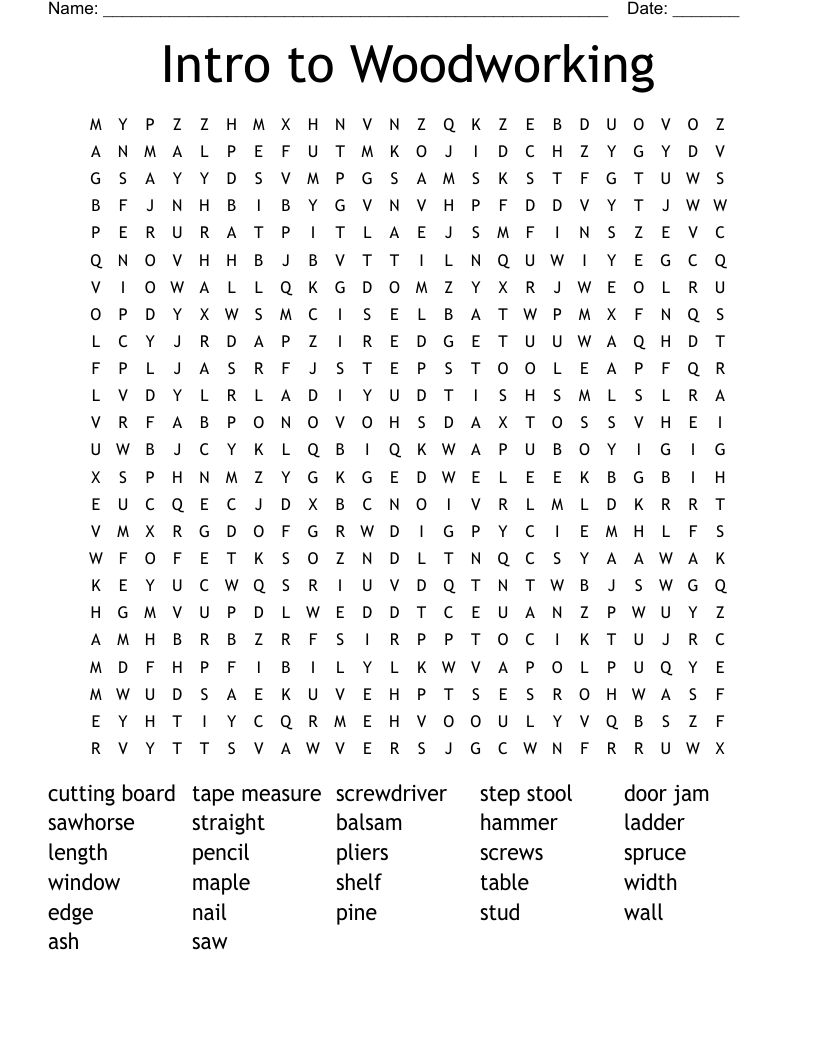 Intro to Woodworking Word Search