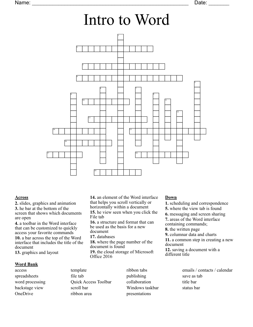 Intro to Word Crossword