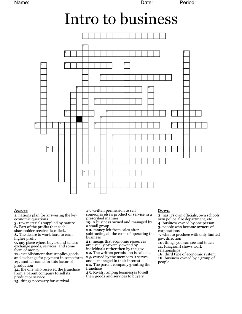 Intro to business Crossword