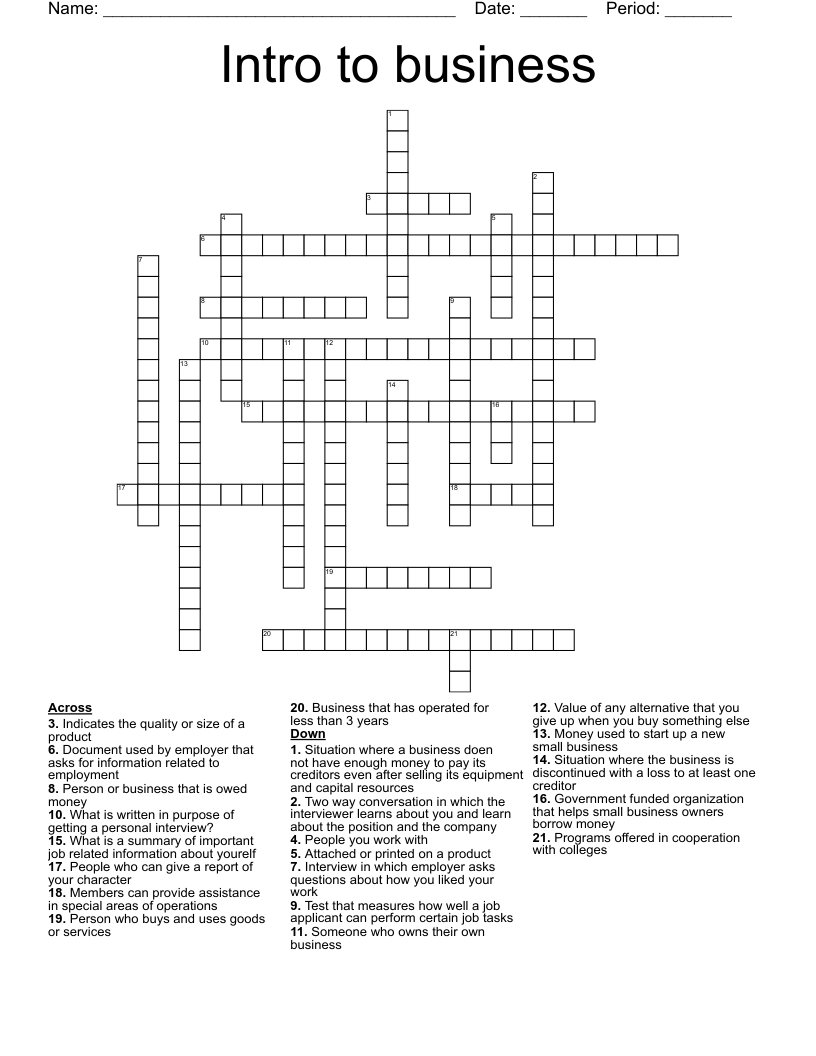 Intro to business Crossword