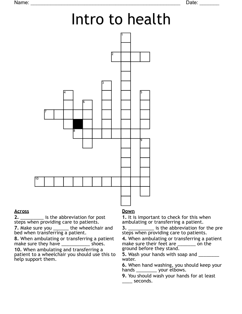 Intro to health Crossword