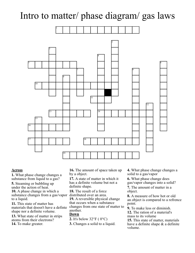 Intro to matter/ phase diagram/ gas laws Crossword