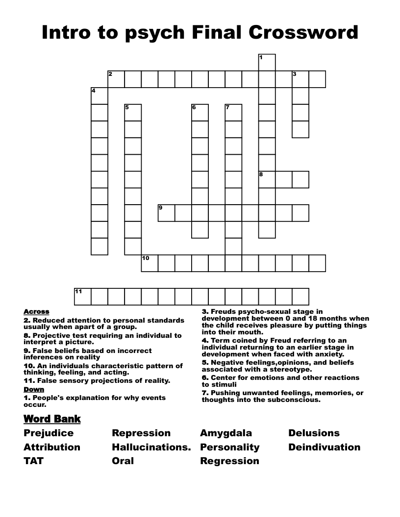 Intro to psych Final Crossword