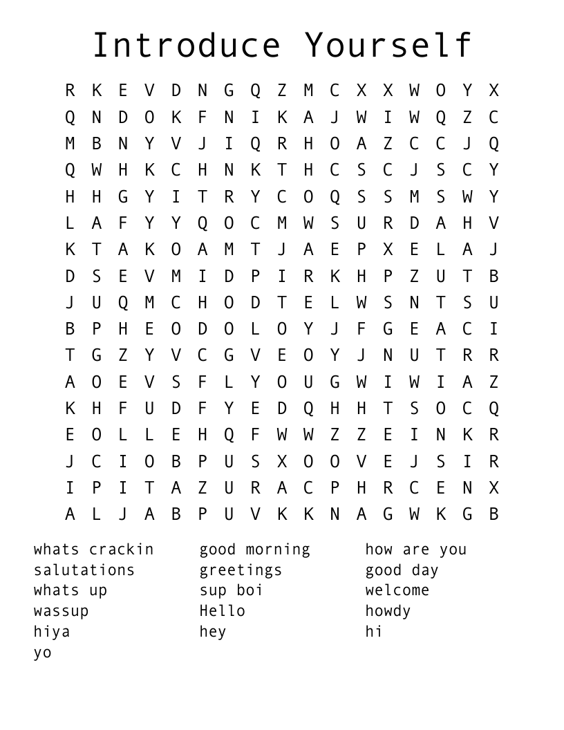 Introduce Yourself Word Search