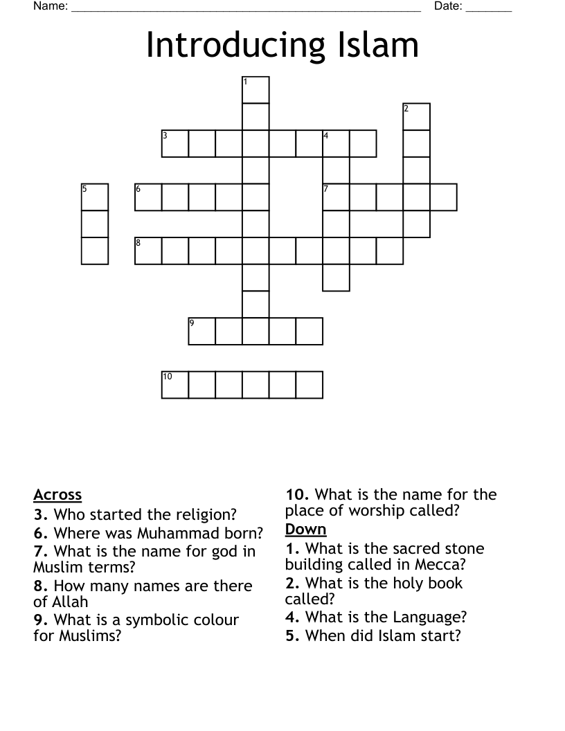 Introducing Islam Crossword