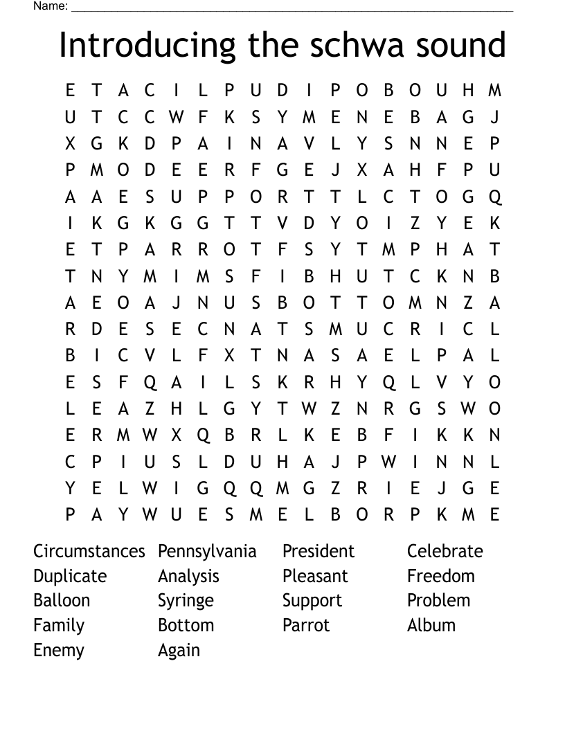 Introducing the schwa sound Word Search