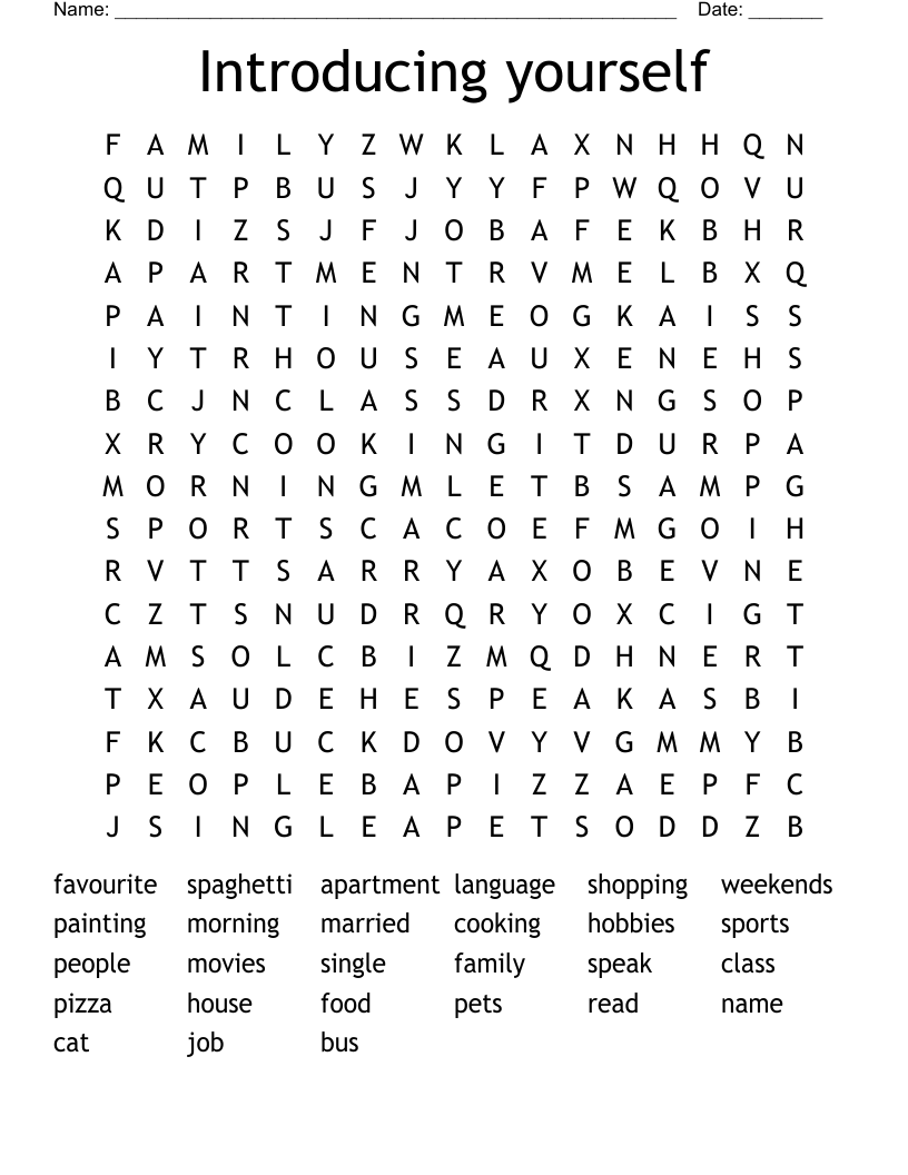 Introducing yourself Word Search