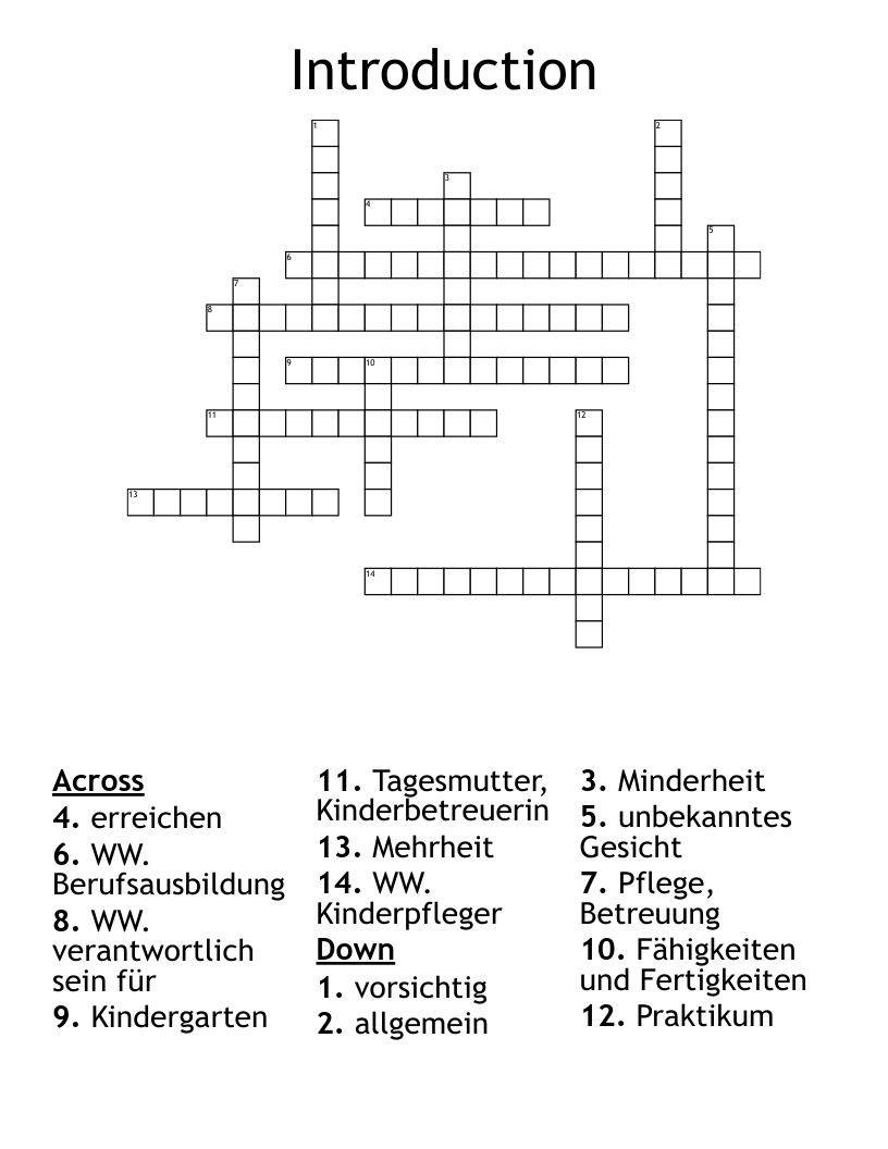 Introduction Crossword