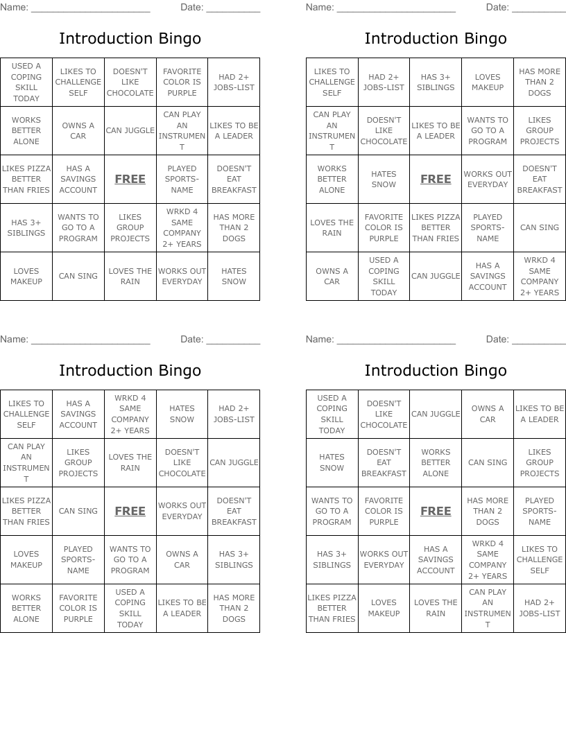 Introduction Bingo