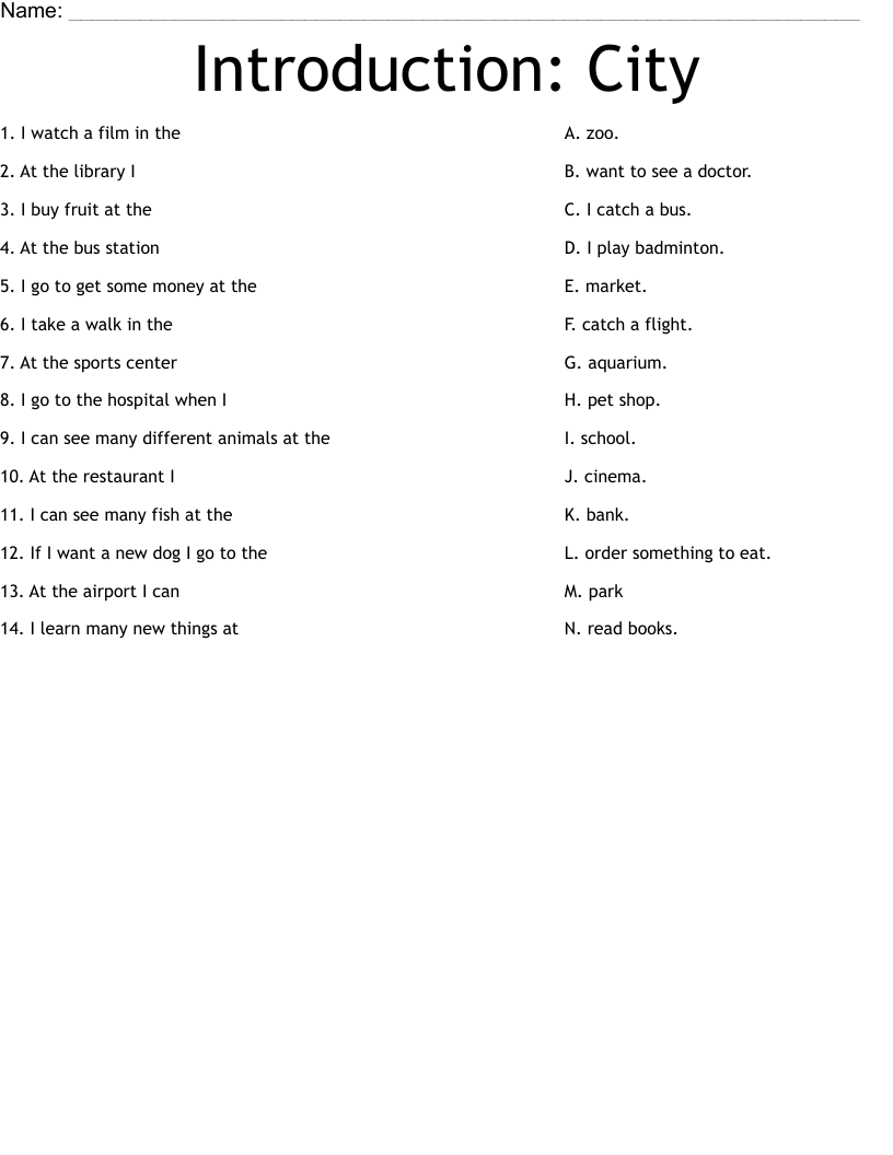 Introduction: City Worksheet