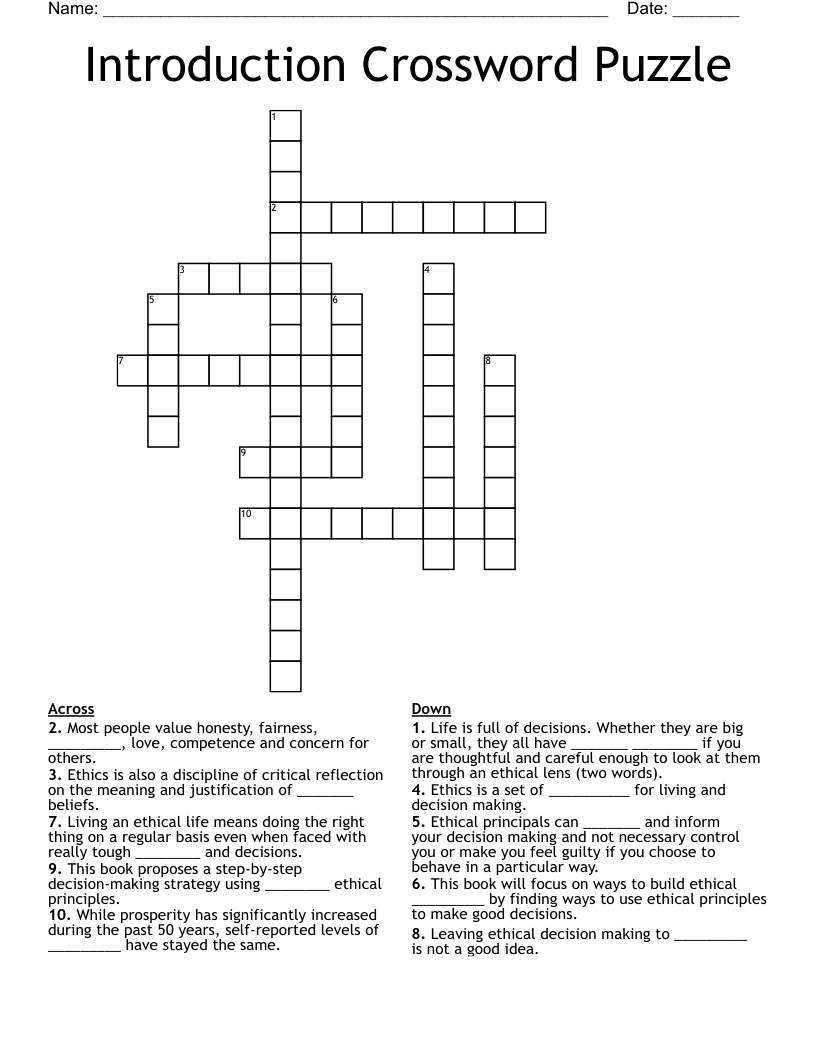 Introduction Crossword Puzzle