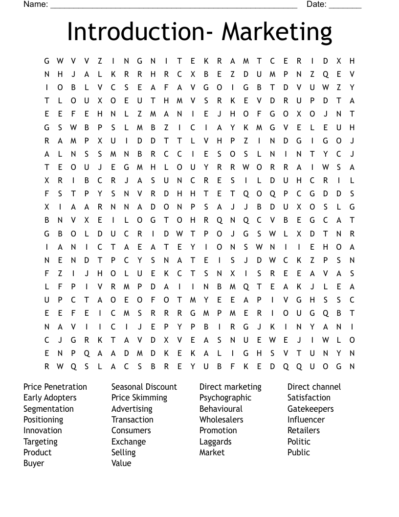 Introduction- Marketing  Word Search
