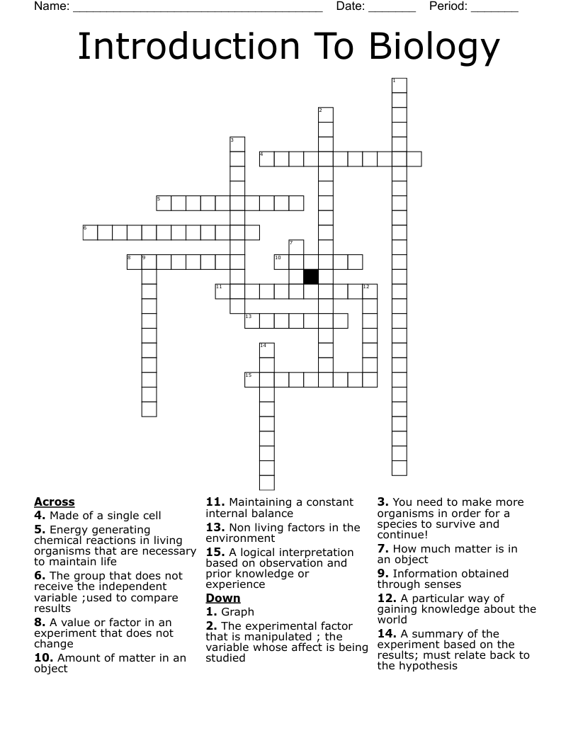 Introduction To Biology Crossword