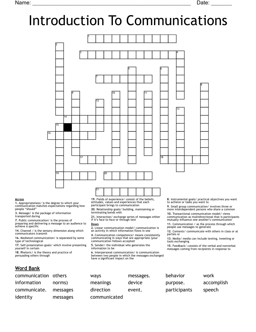 Introduction To Communications  Crossword