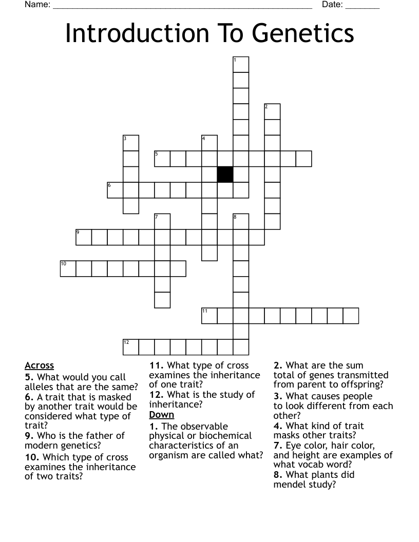 Introduction To Genetics Crossword