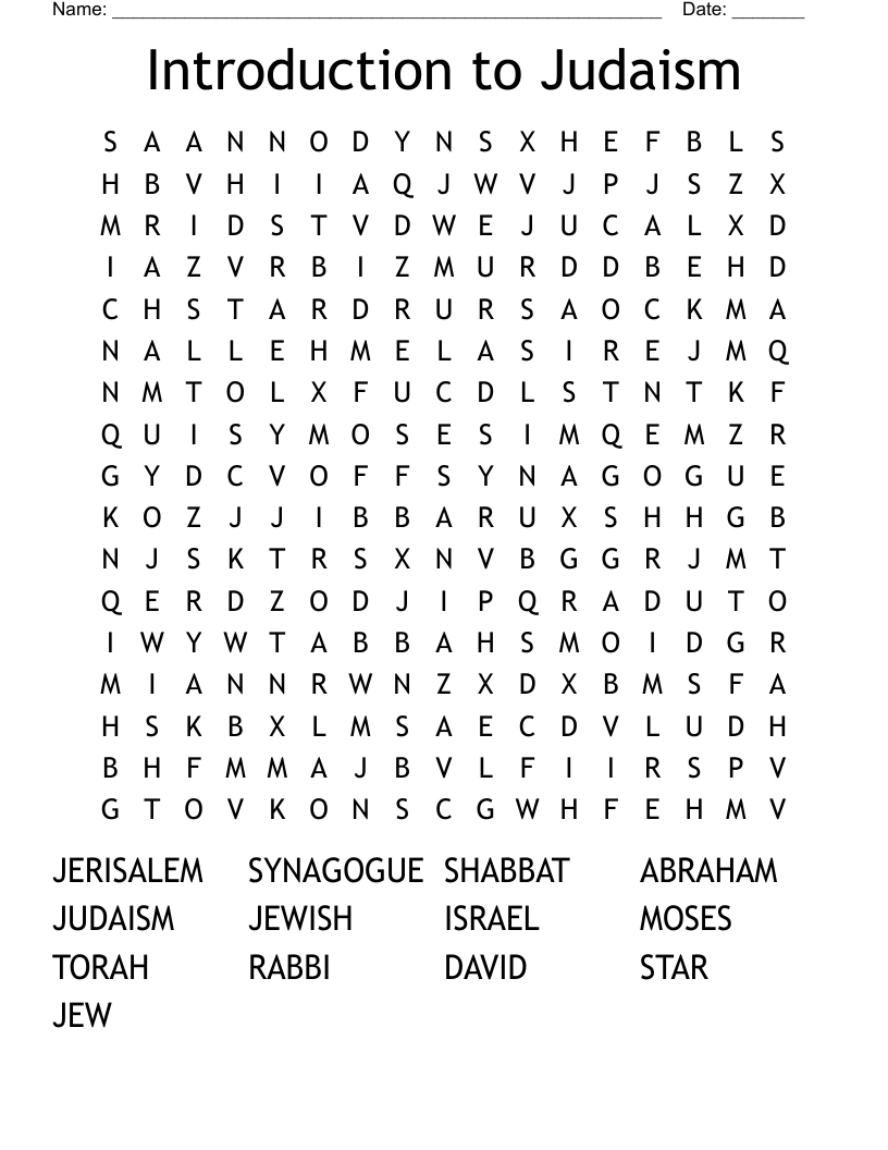 Introduction  to Judaism Word Search