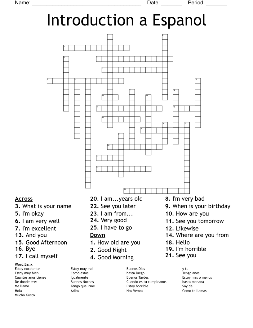 Introduction a Espanol  Crossword