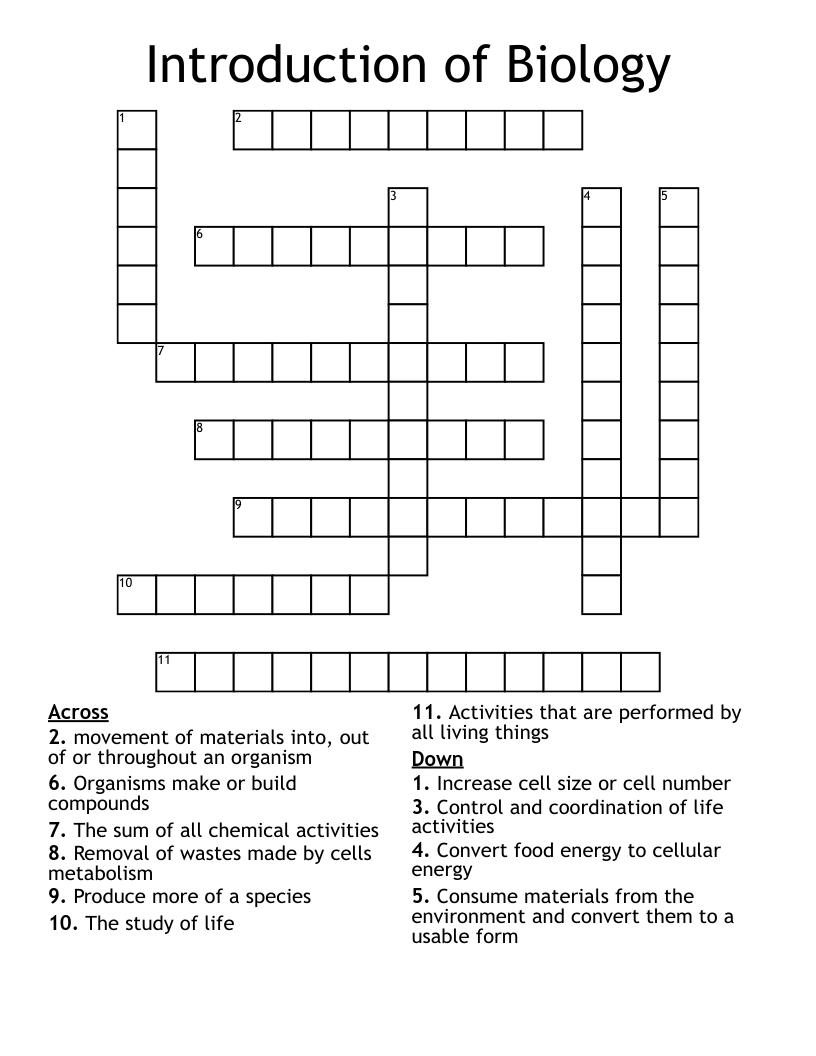 Introduction of Biology  Crossword