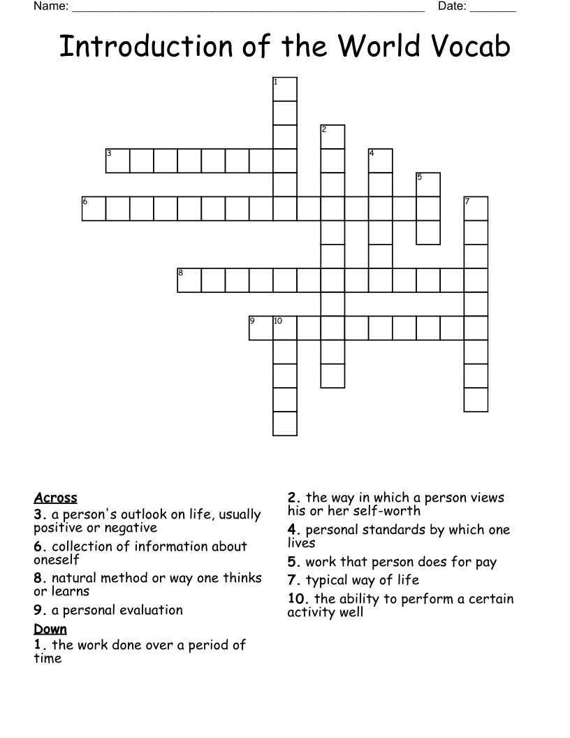 Introduction of the World Vocab Crossword