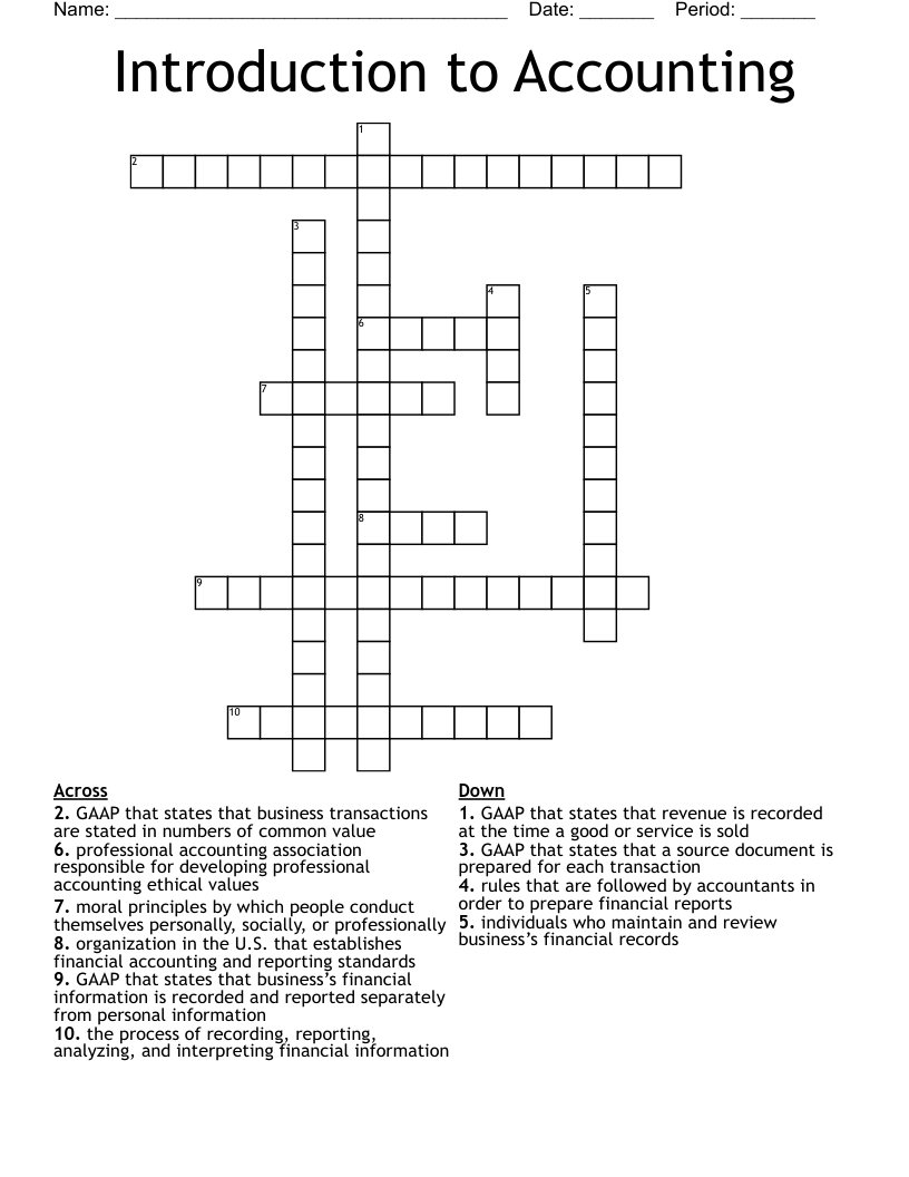Introduction to Accounting Crossword