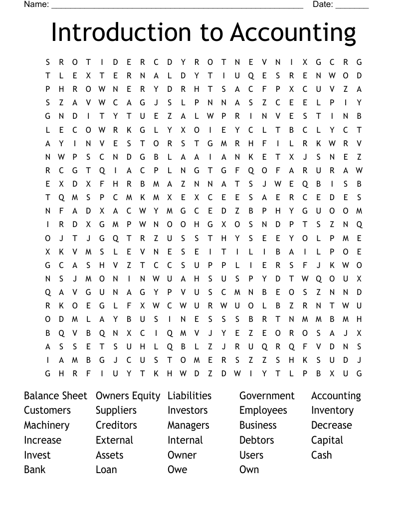 Introduction to Accounting Word Search