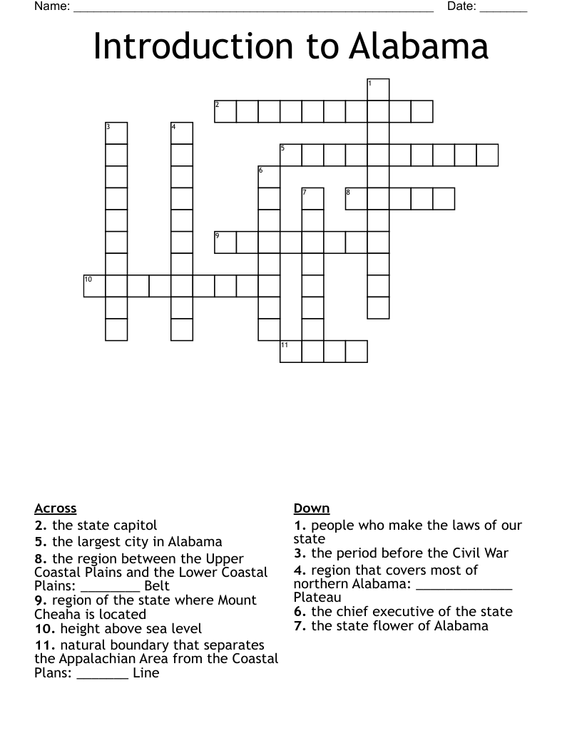 Introduction to Alabama Crossword