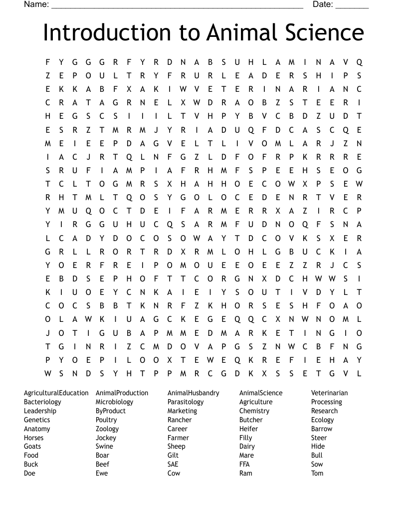 Introduction to Animal Science Word Search